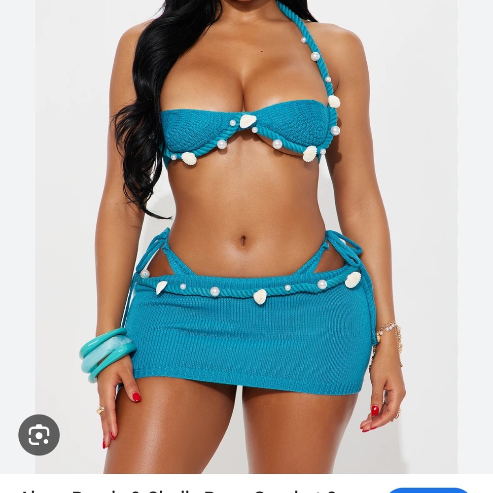 Alana Pearls & Shells Rope Crochet 3 piece bikini set